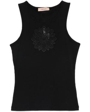 Twinset Floral-Appliqué Tank Top - Black