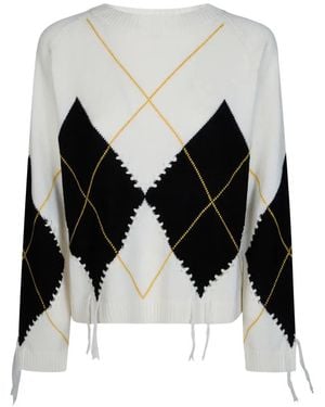 Pinko Argyle-Knit Distressed Sweater - Black