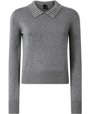Pinko Rhinestone-Collared Jumper - Grey
