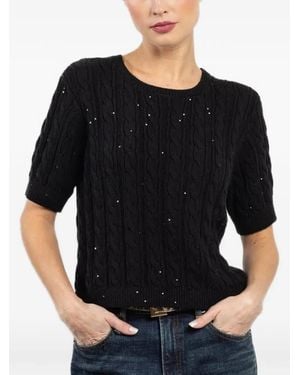 FRAME Cable-Knit Embellished Top - Black