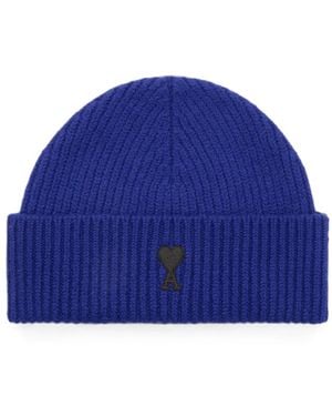 Ami Paris Wool Beanie With Ami De Coeur - Blue