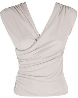 ANDAMANE Draped V-Neck Blouse - Gray