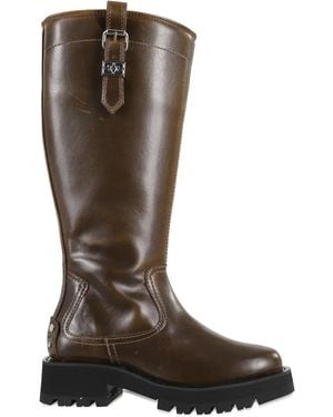 Ganni Buckle-Detail Leather Boots - Brown