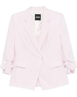 BOSS Notch-Lapel Gathered-Sleeve Blazer - Pink