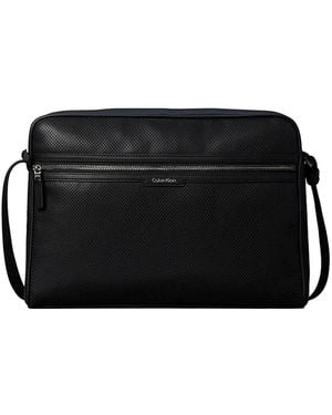 Calvin Klein Perforated Logo-Plaque Messenger Bag - Black