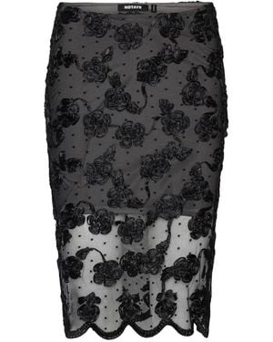 ROTATE BIRGER CHRISTENSEN Flower Mesh Midi Skirt - Black