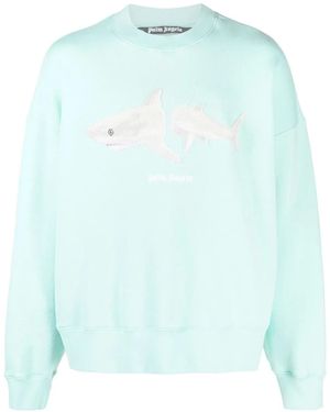 Palm Angels Sudadera con tiburón bordado - Azul