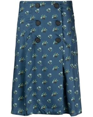Maison Kitsuné Floral-Print Wrap Skirt - Blue