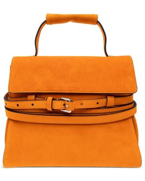 Moschino Suede Handbag With Logo - Orange
