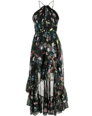 Marchesa Abito A Fiori Con Scollo All'Americana - Nero