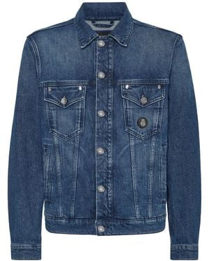 Billionaire Logo-Patch Denim Jacket - Blue