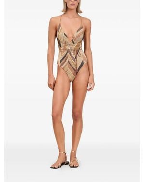 Devon Windsor Uchi Zigzag-Print Tassel-Detail Swimsuit - White