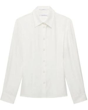 Another Tomorrow Fitted Darted Silk Blouse - White