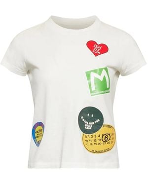 MM6 by Maison Margiela Sticker-Print Cotton T-Shirt - White