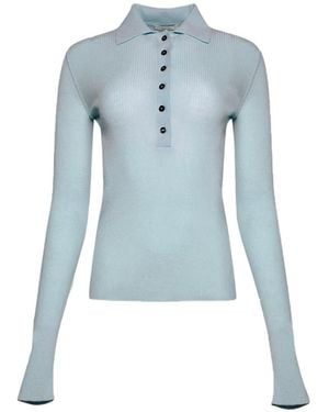 AMIYA Georgia Ribbed Polo Top - Blue