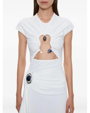Christopher Esber Hiero Crystal Capped-Design Cut-Out T-Shirt - White
