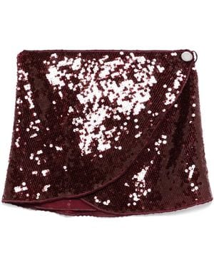 Oséree Jupe Portefeuille À Sequins Brodés - Rouge