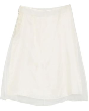 Ami Paris Sheer-Overlay Silk Midi Skirt - White