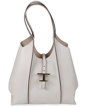 Tod's T Timeless Leather Tote Bag - White