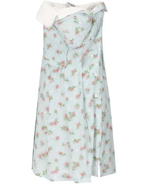 Miu Miu Rose-Print Strapless Midi Dress - Blue