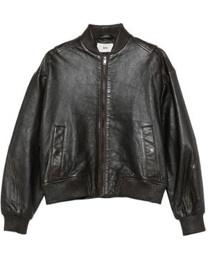 SOLOTRE Ribbed-Trim Leather Jacket - Black