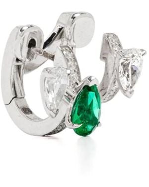 Repossi 18Kt Witgouden Serti Sur Vide Oorcuff Met Diamant En Smaragd