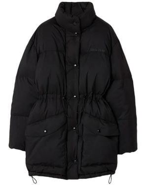 Miu Miu Drawstring-Waist Coat - Black