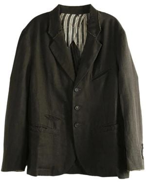 Ziggy Chen Raw-Cut Linen Blazer - Black