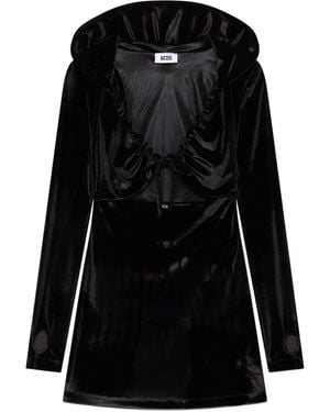 Gcds Hooded Ruffled Mini Dress - Black