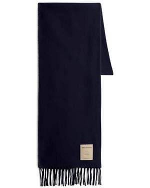 Woolrich Logo-Patch Fringed Scarf - Blue