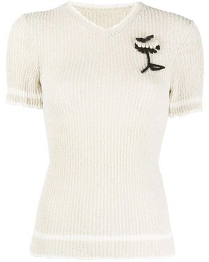 Maison Margiela Floral-Appliqué Ribbed Top - Natural