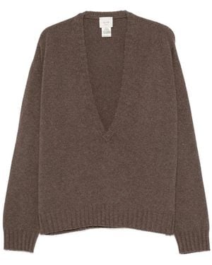 Alysi V-Neck Ribbed-Trim Jumper - Brown