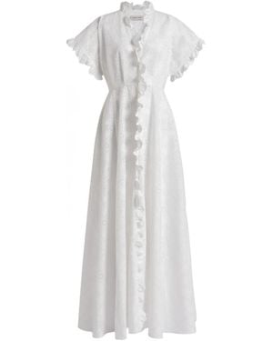Alberta Ferretti Ruffled Eyelet Maxi Dress - White