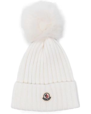 Moncler Ribbed Pom-Pom Beanie - White