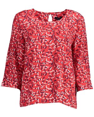 GANT Abstract-Print Three-Quarter Sleeve Blouse - Red