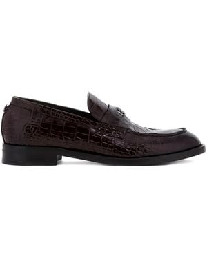 Roberto Cavalli Crocodile-Embossed Metal-Plaque Loafers - Black
