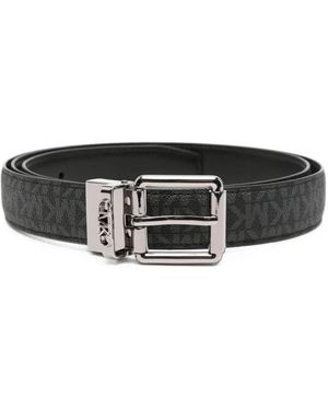 Michael Kors Logo-Print Reversible Belt - Black