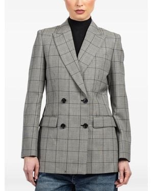 Nili Lotan Plaid-Pattern Double-Breasted Blazer - Grey