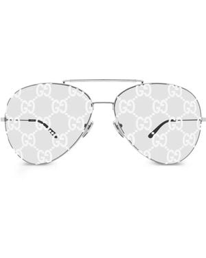 Gucci Gg Monogram-Print Pilot Sunglasses - White