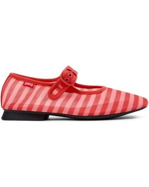 Camper Casi Myra Striped Buckle-Strap Ballet Flats - Red