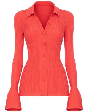 Alexis Olena Bell-Sleeve Ribbed Shirt - Red