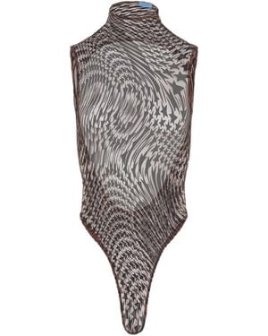 Mugler Patterned High-Neck Bodysuit - Gray