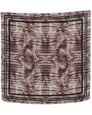 Elisabetta Franchi Silk Twill Foulard Scarf With Alligator Print - Metallic