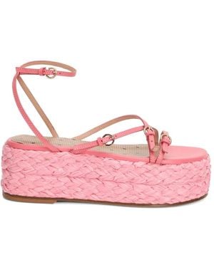 Red(V) Platform-Sole Strappy Espadrilles - Pink