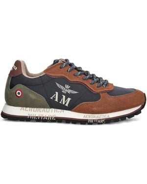 Aeronautica Militare Logo-Print Lace-Up Trainers - Brown