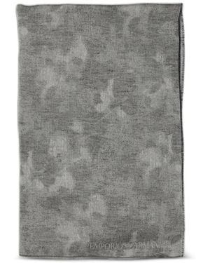 Emporio Armani Logo-Jacquard Frayed Scarf - Grey