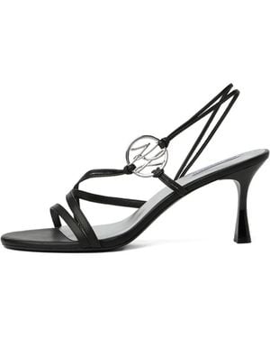 KARL LAGERFELD Strappy Logo-Charm Heeled Sandals - Black