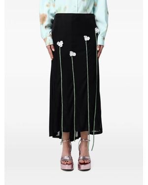 Moschino Couture Floral-Appliqué Midi Skirt - Black