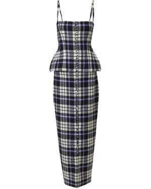 Carolina Herrera Trompe L'Oeil Plaid Dress - White