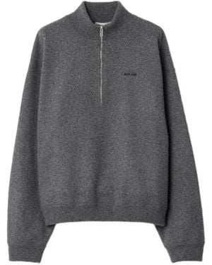 Miu Miu Half-Zip Embroidered-Logo Jumper - Grey